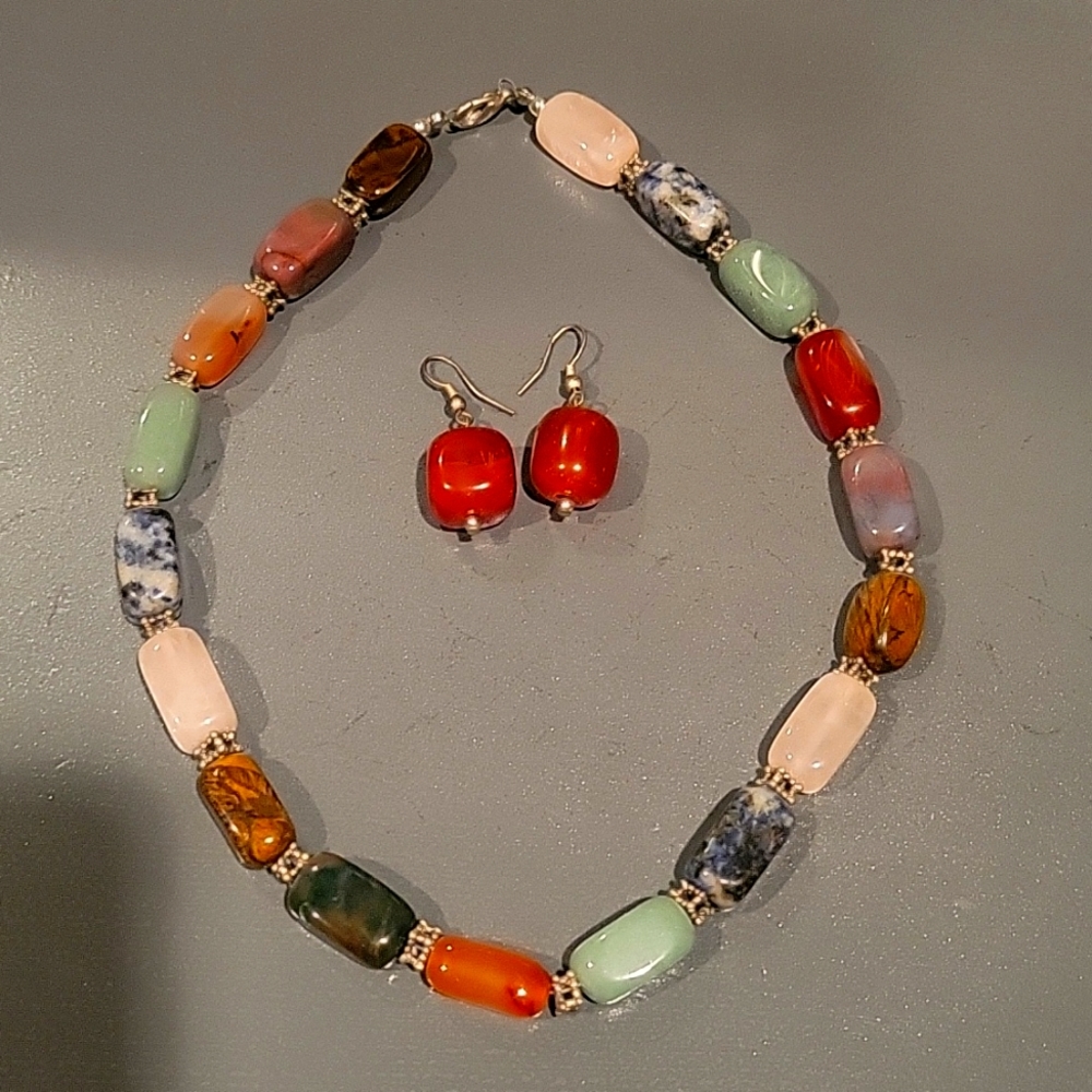 Necklace and earrings Hand Made From Natural Stone set